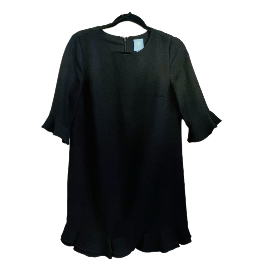 CECE “Kate” Ruffle Hem A-Line Crepe Little Black Mini Dress